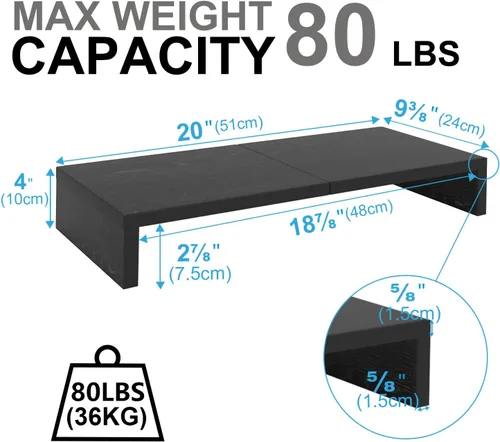 Vista 5 de TEAMIX Paquete de 2 soportes para monitor de 20 pulgadas, soporte de escritorio negro para PC/TV/portátil/impresora, organizador de estante