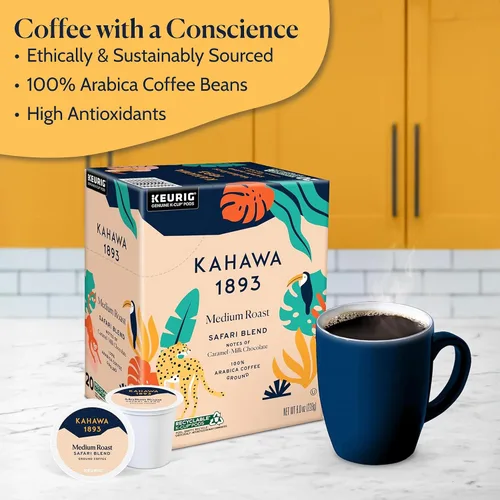 Vista 5 de Kahawa 1893 Café de Tostado Medio K-Cup Pods Mezcla Safari (20 Unidades) - Visto en Shark Tank, Alto en Antioxidantes, Naturalmente Dulce