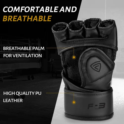 Vista 4 de Guantes MMA para hombres y mujeres, guantes de boxeo para saco de boxeo, sparring, entrenamiento, muay thai, artes marciales, guantes de kickboxing