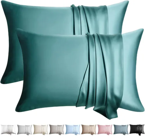 Vista 7 de Juego de 2 fundas de almohada 100% seda de morera tamaño estándar para cabello y piel, juego de 2 seda 6A, suave, transpirable, refrescante