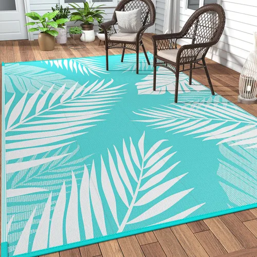 Vista 71 de GENIMO - Alfombra para exteriores de 6 x 9 pies, para patio, espacios amplios, reversible, de pajillas de plástico, alfombra impermeable para Azul