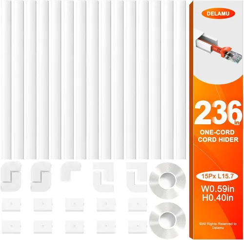 Vista 11 de Delamu - Ocultador de cable beige de 142 pulgadas, cubiertas de cable beige para cables en la pared, cubierta de cable de un cable, cubiertas