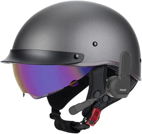 Vista 10 de Casco de motocicleta con Bluetooth, estilo alemán, casco abierto, aprobado por DOT, micrófono con altavoz integrado con visera retráctil