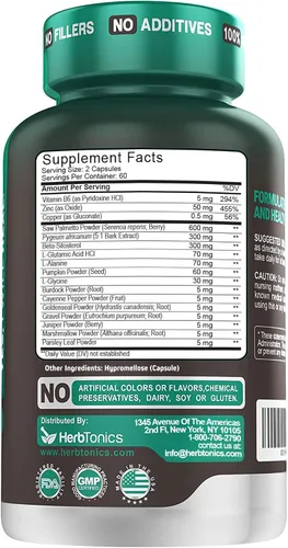 Vista 10 de Soporte doble para próstata y cabello para hombres – Saw Palmetto, beta-sitosterol, semillas de calabaza – Promueve la salud urinaria y el bloqueo