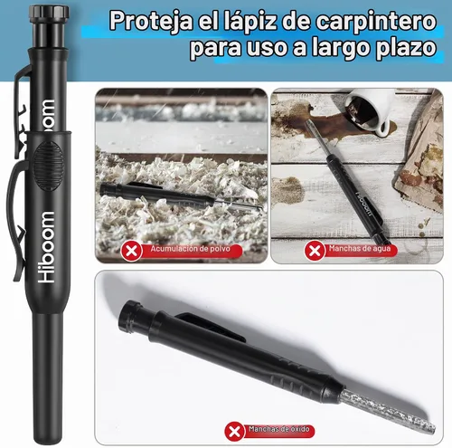 Vista 6 de Hiboom - Juego de 2 tapas de lápiz de carpintero con clip de bolsillo para carpintería