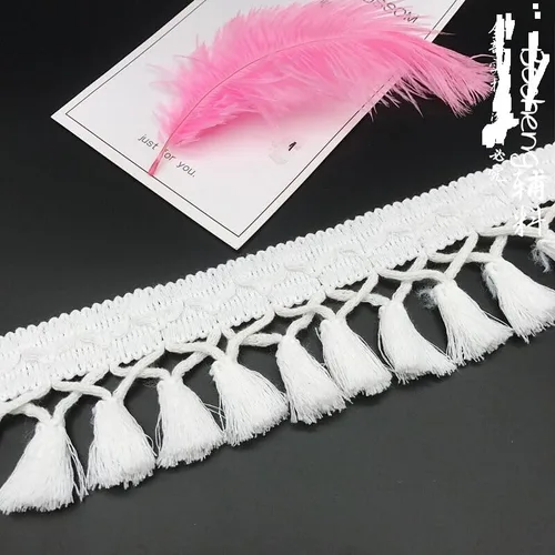 Vista 2 de Borlas de flecos de 5 yardas, flecos largos bohemios para cortinas, almohadas, alfombras, paraguas, manualidades, 2.4 in (blanco)