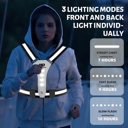 Vista 3 de West Biking Chaleco ligero para correr – Equipo reflectante LED para correr para caminar por la noche, chaleco de correr recargable de alta