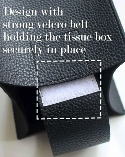 Vista 4 de Cubierta de Caja de Paños Grande Rectangular – Soporte de Caja de Paños Rectangular de Tamaño Plus con Cinturón Inferior [JESMINI, Negro] Soporte