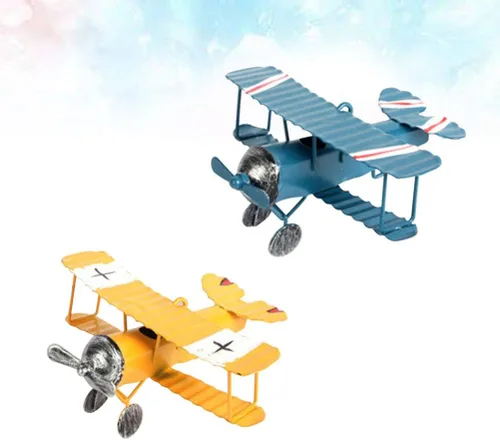 Vista 9 de TOYANDONA Modelo de avión vintage, paquete de 2 juguetes de avión de metal, 3.93 x 3.54 x 1.96 pulgadas, artesanía retro para niños, accesorios