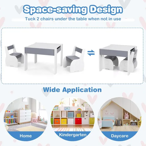 Vista 3 de Costzon Juego de mesa y silla para niños, mesa de actividades de madera 4 en 1 y 2 sillas con pizarra desmontable para arte, manualidades, dibujo