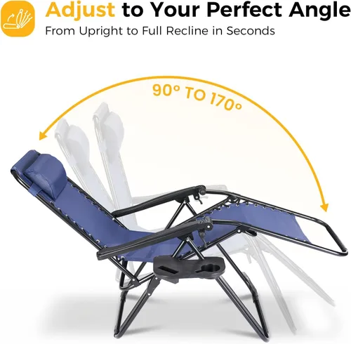 Vista 3 de NEWBULIG Juego de Sillas de Gravedad Cero de 2, Silla de Salón Plegable Portátil Ajustable para Acampar, Sillas Reclinables con Cojín Ajustable