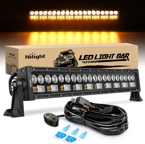 Vista 10 de Nilight - Barra de luz LED ámbar de 22 pulgadas, 480 W, triple fila, haz puntual y disperso, impermeable, iluminación todoterreno, con arnés