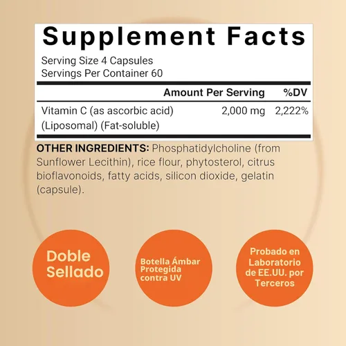 Vista 2 de NatureBell Vitamina C liposomal 2,000 mg por porción, 240 cápsulas Vitaminas solubles en grasa de alta absorción – Suplemento antioxidante