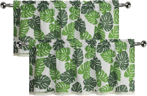 Vista 13 de BROSHAN Cortinas blancas y verdes para dormitorio, cortinas de ventana de hojas de plantas tropicales, 2 paneles de 78 pulgadas de largo, cortinas