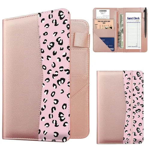 Vista 14 de Libro de Servidor, Libros de Servidor de Cuero PU para Mesera, Libro de Mesera con 1 Bolsillo con Cremallera, Billetera de Mesero con 9 Bolsillos