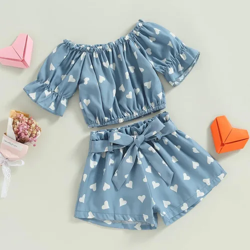 Vista 4 de Conjunto de 2 piezas de ropa con volantes y cuello halter floral para niños pequeños
