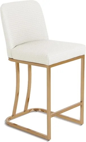 Vista 9 de Juego de 2 taburetes de bar de altura de mostrador de color blanco cremoso de 24 pulgadas, modernos taburetes de bar dorados con respaldo tapizado