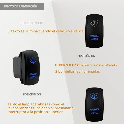 Vista 2 de Interruptor oscilante momentáneo para limpiaparabrisas, luz LED azul de 6 pines (encendido), interruptor de palanca DPDT de encendido y apagado