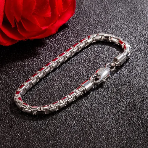 Vista 4 de Pulsera de plata de ley 925 para hombre, estilo italiano, 0.197 in, cuadrado, eslabones Rolo, cadena redonda, 6.5 "7" 7.5 "8" 8.5" 9" brazalete fino
