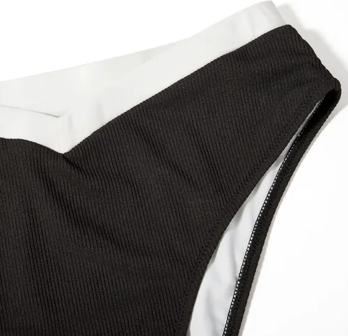 Vista 6 de MOOSLOVER Conjunto de bikini cruzado acanalado para mujer, traje de baño de dos piezas de cintura alta