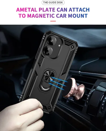 Vista 3 de Funda compatible con Redmi A1 / A2 [PC duro + TPU] 2 en 1 montaje de coche magnético soporte soporte soporte cubierta negro