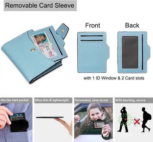 Vista 3 de FT FUNTOR RFID - Billetera de cuero para mujeres, tarjetero de mujer, pequeña billetera compacta de bolsillo con ventana para identificación