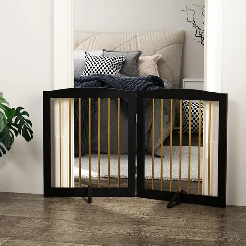 Vista 3 de PUPETPO Puerta independiente para mascotas para perros, puerta plegable de madera para perros para casa, escaleras, entradas, valla de seguridad
