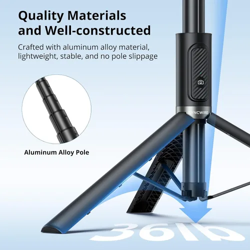 Vista 6 de SYNCWIRE Trípode de teléfono Selfie Stick de 55 pulgadas para iPhone, palo selfie de aluminio extensible todo en uno con control remoto, trípode