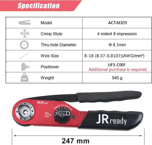 Vista 2 de JRready ACT-M309 Herramientas de mano Herramienta de prensado de cables Industrial Rango de media corriente ajustable Herramientas de crimpado