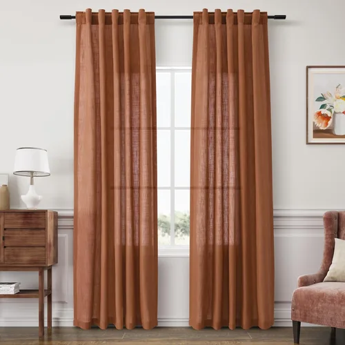 Vista 88 de Joywell - Cortinas de lino de 96 pulgadas de largo para sala de estar Natural