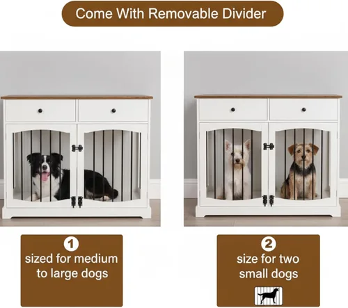 Vista 6 de Perrera de madera para perros de 41 pulgadas, muebles para perros con muebles estilo jaulas y mesa para perros medianos, divisor extraíble, puertas