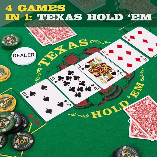 Vista 4 de Brybelly Casino Night - Juego completo 4 en 1 con fieltros, rueda, 100 fichas, dados y cartas para blackjack, craps, ruleta y Texas Hold'em - Tapete
