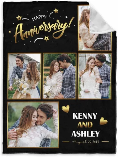 Vista 36 de InterestPrint Manta de fotos personalizada para pareja, novio, novia, manta personalizada de 6 fotos, manta personalizada de aniversario y boda