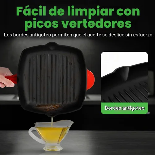 Vista 5 de NutriChef Sartén cuadrada de hierro fundido esmaltado de 11 pulgadas con boquilla de goteo, para todas las estufas, marcas perfectas para parrilla