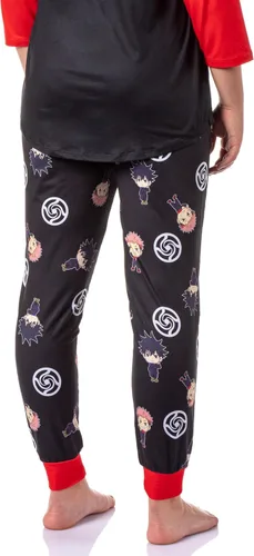 Vista 4 de Bioworld Jujutsu Kaisen - Pijama para mujer Tokyo Jujutsu High School Yuji Itadori y Megumi Fushiguro Raglan Jogger Pijama Conjunto