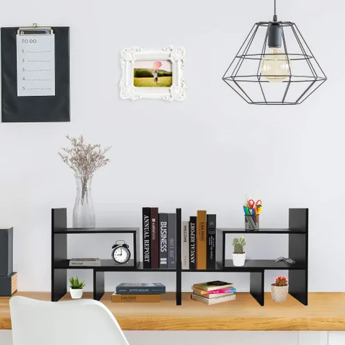 Vista 6 de Hossejoy - Estantería de escritorio ajustable, organizador de almacenamiento de escritorio, estante de exhibición de madera, organizador de Negro
