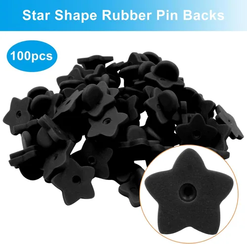 Vista 2 de Paquete de 100 pines de goma en forma de estrella, soporte de broche para corbata de sombrero de insignia de uniforme (negro)