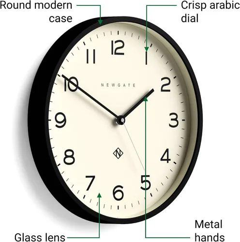 Vista 5 de Reloj de pared NEWGATE® Número Tres Echo Reloj redondo moderno 37 cm Negro Números fáciles de leer Ideal para cocina, sala de estar u