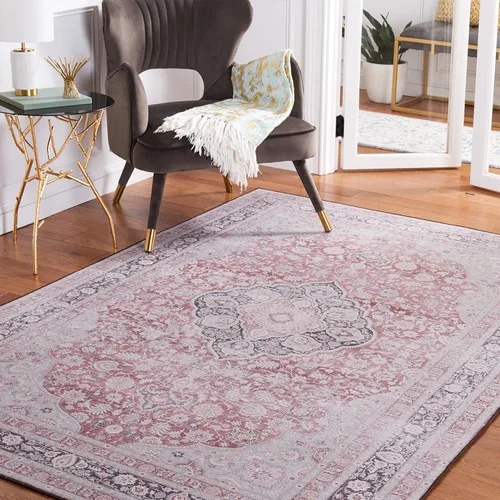 Vista 6 de SAFAVIEH Alfombra lavable de la colección Tucson, redonda, de 6 pies, resistente a la corrosión y salvia, antideslizante, ideal para zonas de alto