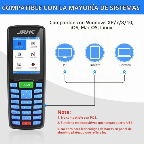 Vista 4 de Escáner de código de barras 1D 2D inalámbrico, escáner de inventario portátil JRHC y colector de datos PDT dispositivo de inventario PDT con lector