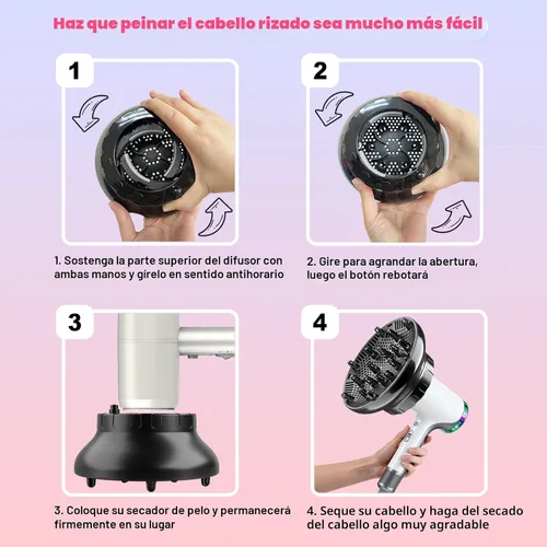 Vista 7 de Difusor universal de cabello para secadores de pelo de 1.4 a 3.1 pulgadas, accesorio difusor de secador de pelo, difusor profesional para cabello