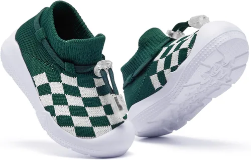 Vista 6 de MORENDL Zapatos de calcetín para caminar para bebé, 2 pies pequeños, pantuflas para niños pequeños, niñas y niños, suela suave, antideslizante
