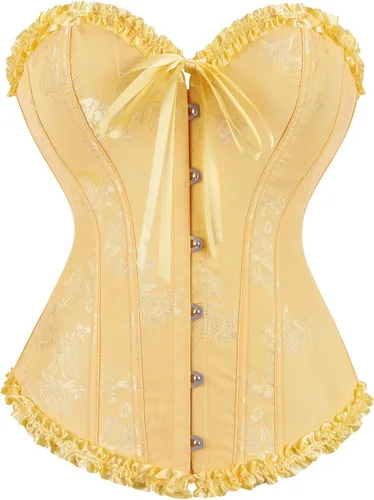 Vista 18 de frawirshau - Corsé para mujer, con cordones, con varillas, escultor de cuerpo, lencería Beige