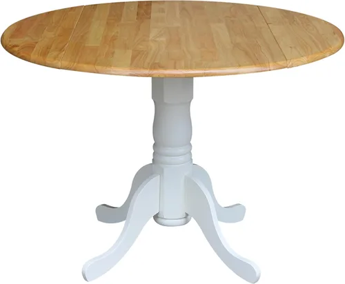 Vista 11 de IC International Concepts, Mesa de comedor redonda con pedestal de doble hoja de 42 pulgadas, madera maciza, madera de parawood real, 42 pulgadas