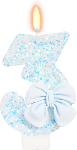 Vista 6 de Vela de cumpleaños para pastel, vela 0 - purpurina rosa con lazo, vela de feliz cumpleaños de 2.76 pulgadas, adorno superior de pastel para fiestas