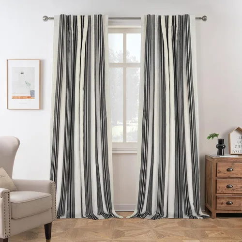Vista 30 de DriftAway Chris Linen - Cortinas opacas con capa térmica y reductora de sonido, 63 pulgadas de largo para dormitorio, cortinas estampadas a rayas