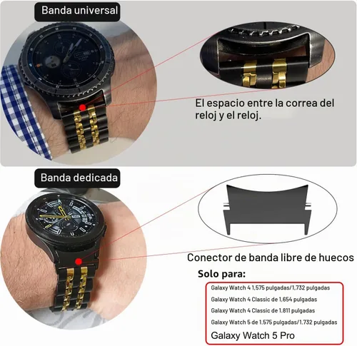 Vista 2 de Adaptador de conector sin hueco, accesorios para Galaxy Watch 4, 5, 6 y 7, correa de acero inoxidable de 0.787 pulgadas, compatible con Samsung