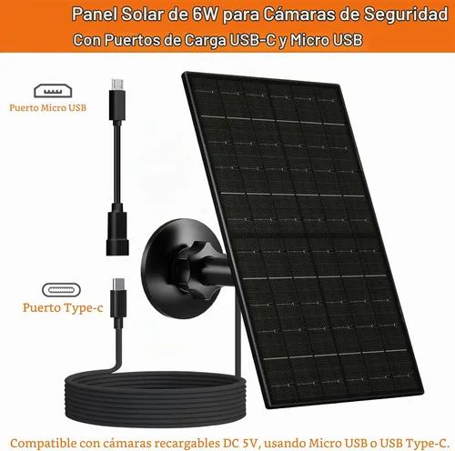 Vista 3 de FUTUREZEN Panel solar de 6 W para cámara de seguridad al aire libre, cargador solar USB/USB-C de 5 V compatible con cámaras de batería recargable