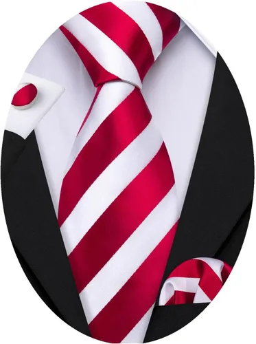 Vista 14 de Barry.Wang Juego de corbatas para hombre, corbata de seda a rayas, tejido a cuadros, gemelos formales, negocios, boda