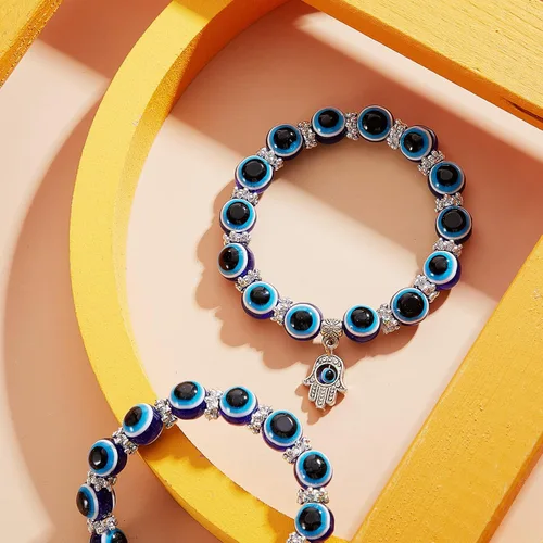 Vista 7 de Yaomiao 6 Piezas Pulsera de Ojo Malvado Hamsa Pulsera de Encanto con Cuentas Elástica Pulsera de Mano de Fátima Amuleto Turco de Ojo Malvado